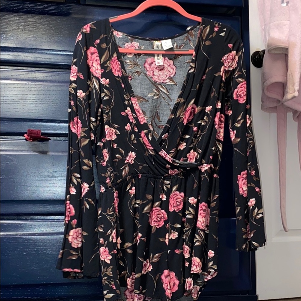 Floral Flowy Wrap-Front Romper